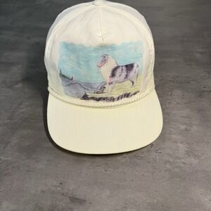 Vintage 70s 80s Lassie‎ Collie Snapback Hat White Rope Trucker Nylon Cap Dog Pup